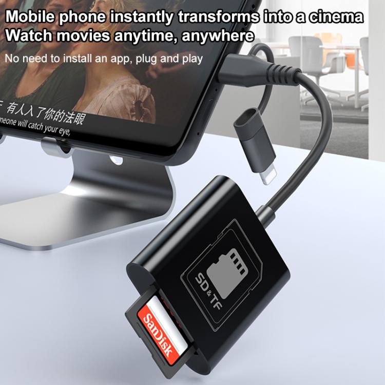 4 in 1 Type-C+8 Pin Multi-function Card Reader, Type-C+8 Pin