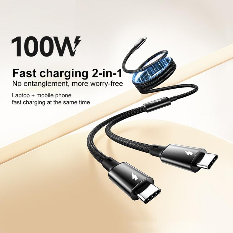 MOMAX DC85D Mag.Link 100W Type-C to Type-C 2 in 1 Magnetic Braided Data Cable, Length:1.5m