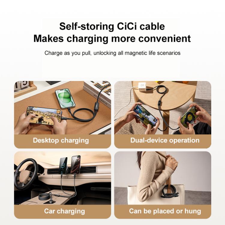MOMAX DC85D Mag.Link 100W Type-C to Type-C 2 in 1 Magnetic Braided Data Cable, Length:1.5m