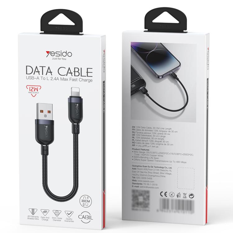 Yesido 12W 2.4A USB to 8 Pin Charging Data Cable