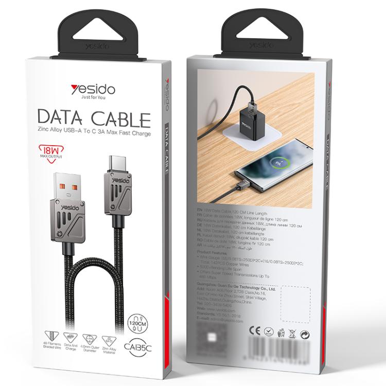 Yesido CA135C 18W 3A USB to USB-C / Type-C Zinc Alloy Data Cable