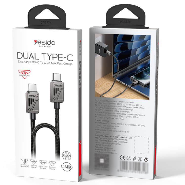 Yesido CA196 60W 3A USB-C / Type-C to Type-C Zinc Alloy Data Cable