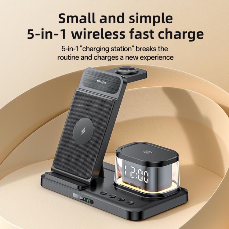 Yesido DS22 5 in 1 Multifunction Clock Wireless Fast Charge Station