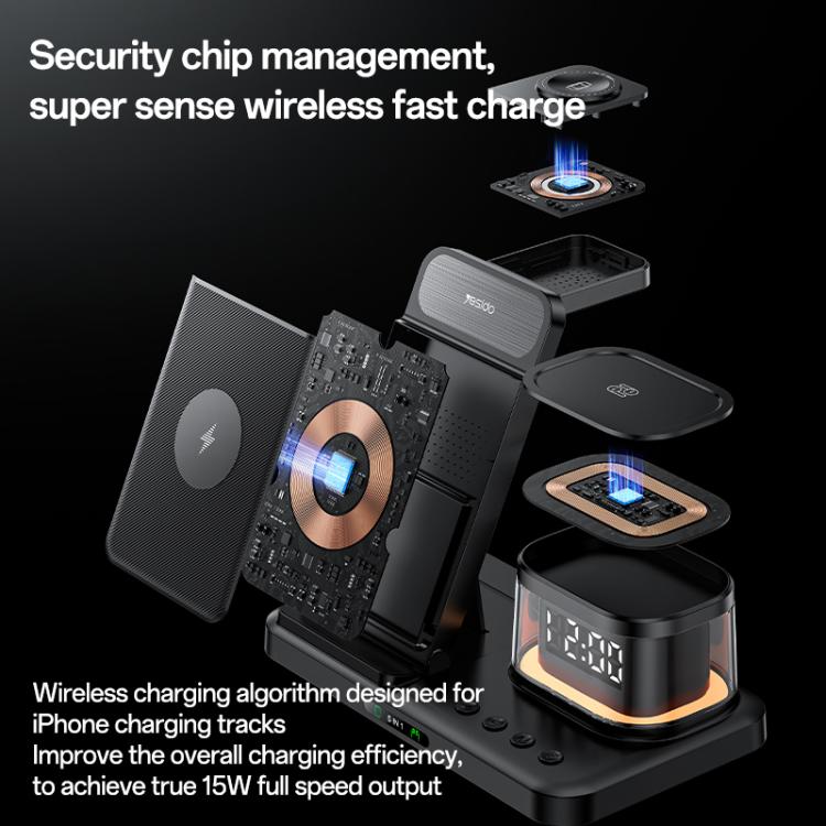 Yesido DS22 5 in 1 Multifunction Clock Wireless Fast Charge Station