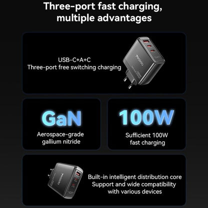 Yesido YC142 PD100W 2 USB-C , USB-A Three Ports GaN Fast Charger