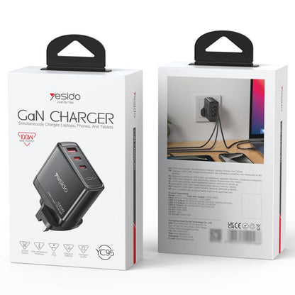 Yesido YC95 PD100W 2 USB-C , USB-A Three Ports GaN Fast Charger