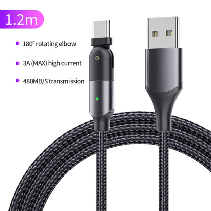 3A USB to USB-C / Type-C 180 Degree Rotating Elbow Charging Cable, 1.2m Type-C, 2m Type-C