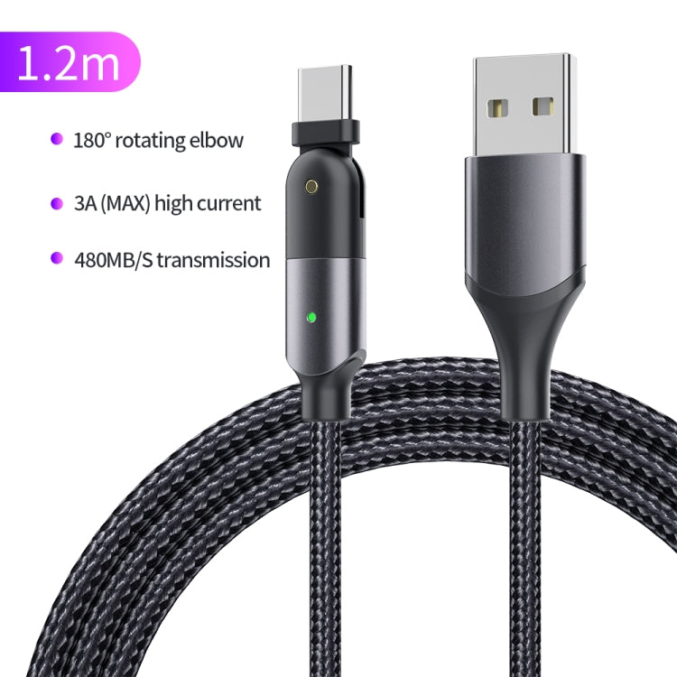 3A USB to USB-C / Type-C 180 Degree Rotating Elbow Charging Cable, 1.2m Type-C, 2m Type-C