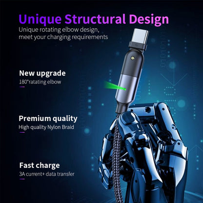 3A USB to USB-C / Type-C 180 Degree Rotating Elbow Charging Cable, 1.2m Type-C, 2m Type-C