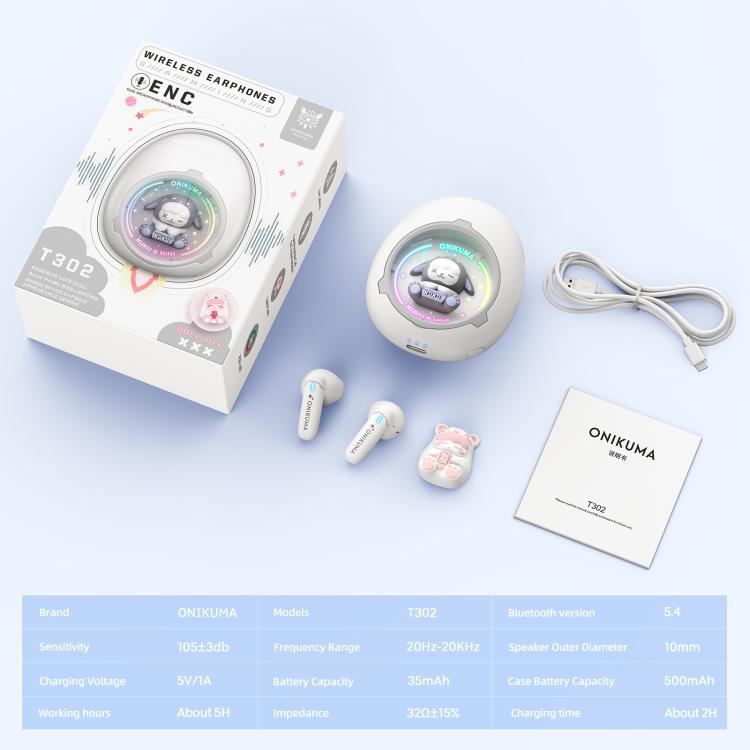 ONIKUMA T302 RGB Cute Unique Doll BT 5.4 Wireless Earphones, White, Pink