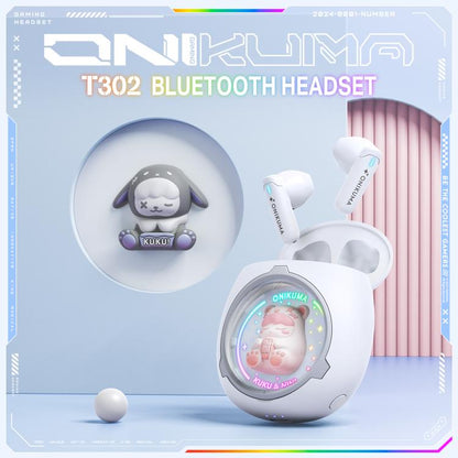 ONIKUMA T302 RGB Cute Unique Doll BT 5.4 Wireless Earphones, White, Pink