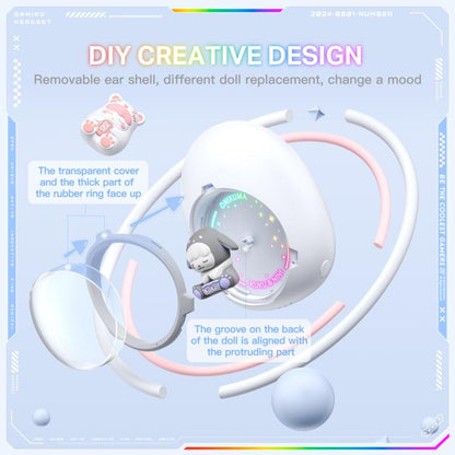 ONIKUMA T302 RGB Cute Unique Doll BT 5.4 Wireless Earphones, White, Pink