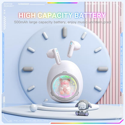 ONIKUMA T302 RGB Cute Unique Doll BT 5.4 Wireless Earphones, White, Pink