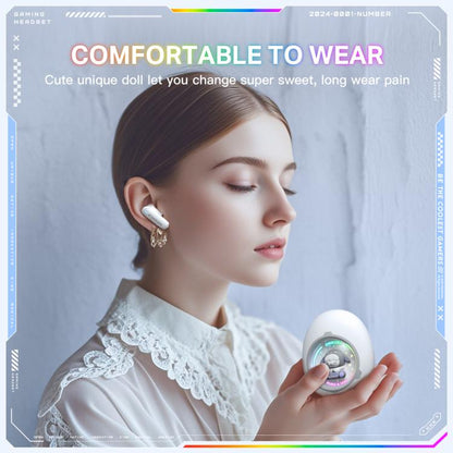 ONIKUMA T302 RGB Cute Unique Doll BT 5.4 Wireless Earphones, White, Pink