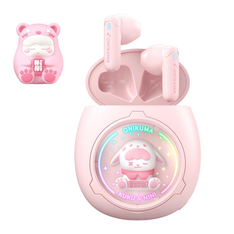 ONIKUMA T302 RGB Cute Unique Doll BT 5.4 Wireless Earphones, White, Pink