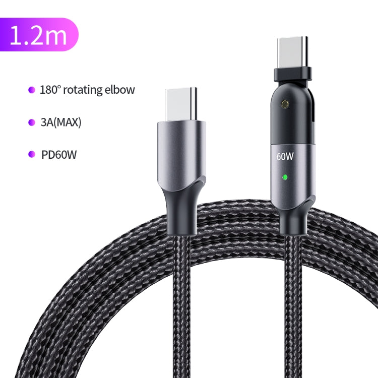 60W 3A USB-C / Type-C to Type-C 180 Degree Rotating Elbow Fast Charging Cable, 1.2m 60W PD�������...