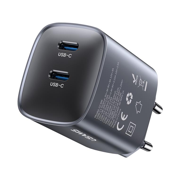 USAMS CC305 T66 45W Dual USB-C / Type-C GaN Fast Charger, EU Plug