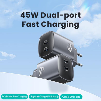 USAMS CC305 T66 45W Dual USB-C / Type-C GaN Fast Charger, EU Plug