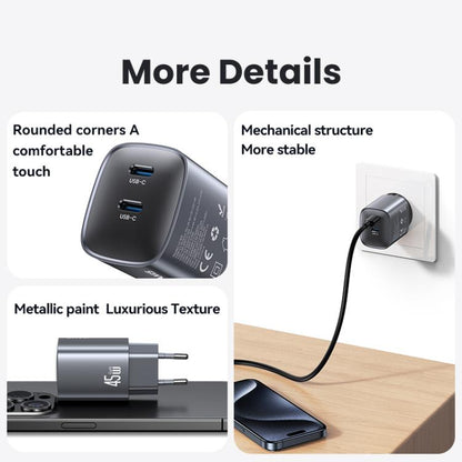 USAMS CC305 T66 45W Dual USB-C / Type-C GaN Fast Charger, EU Plug