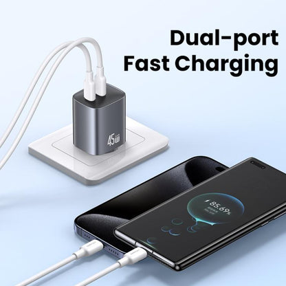 USAMS CC305 T66 45W Dual USB-C / Type-C GaN Fast Charger, EU Plug