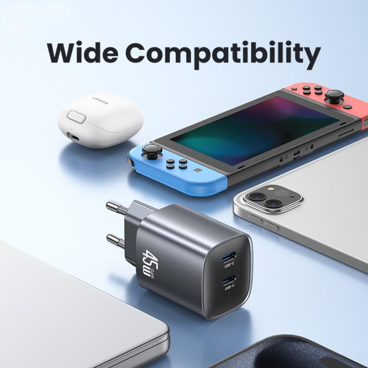 USAMS CC305 T66 45W Dual USB-C / Type-C GaN Fast Charger, EU Plug