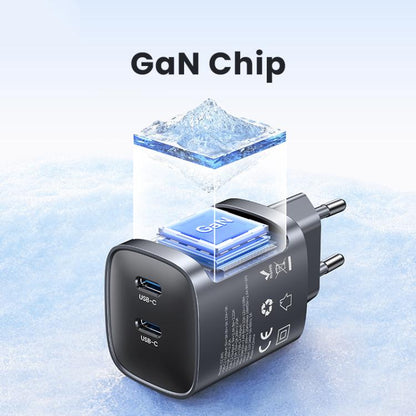 USAMS CC305 T66 45W Dual USB-C / Type-C GaN Fast Charger, EU Plug