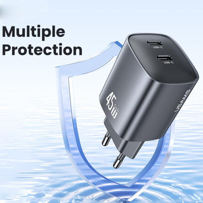 USAMS CC305 T66 45W Dual USB-C / Type-C GaN Fast Charger, EU Plug