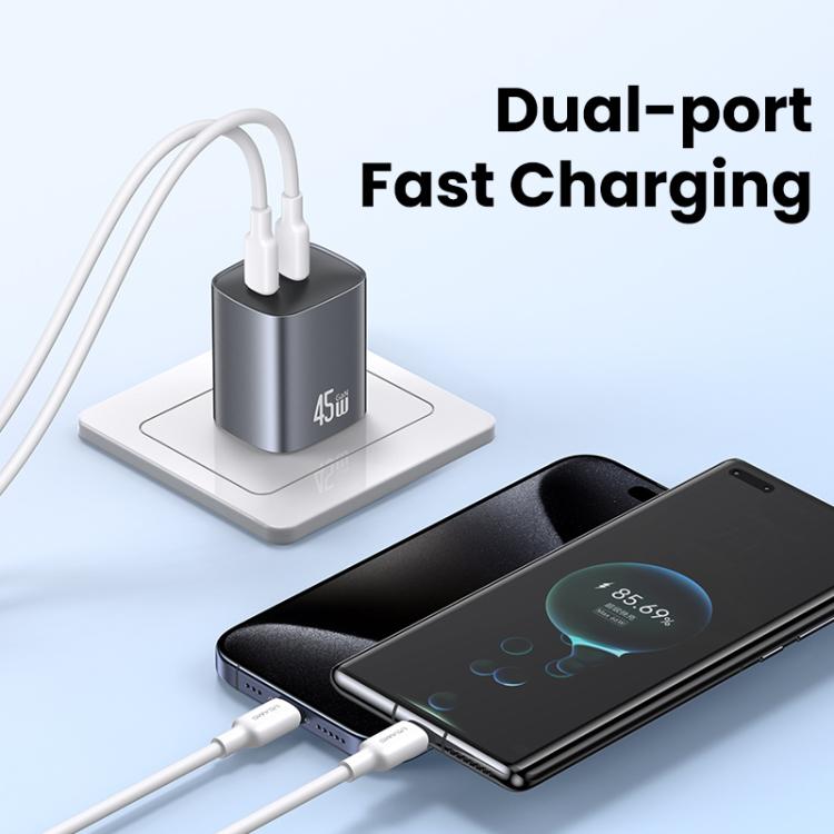 USAMS CC306 T66 45W Dual USB-C / Type-C GaN Fast Charger, US Plug, CC306