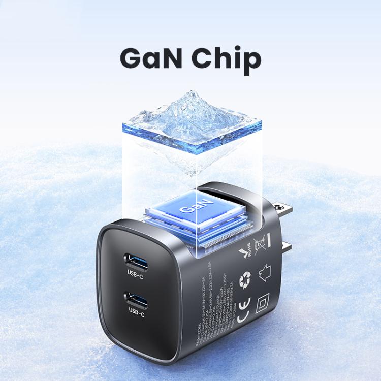 USAMS CC306 T66 45W Dual USB-C / Type-C GaN Fast Charger, US Plug, CC306