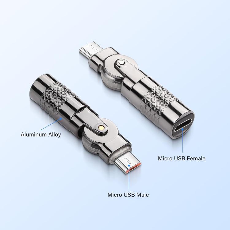 3A Metal 180 Rotating with Light Charge Adapter, Micro USB Male to Micro USB Female