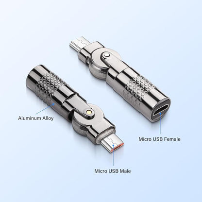 3A Metal 180 Rotating with Light Charge Adapter, Micro USB Male to Micro USB Female