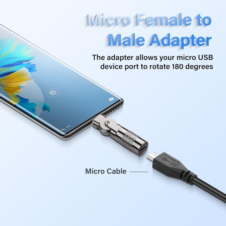 3A Metal 180 Rotating with Light Charge Adapter, Micro USB Male to Micro USB Female