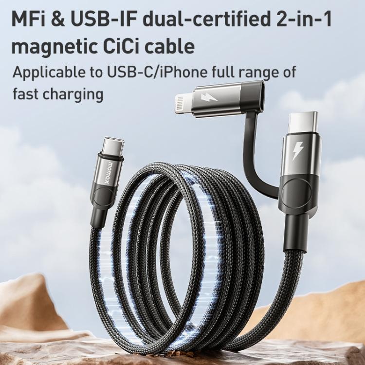 Momax Mag.Link Duo Magnetic 60W USB-C / Type-C to USB-C / Type-C / 8 Pin Data Cable, DC58 1m�����...