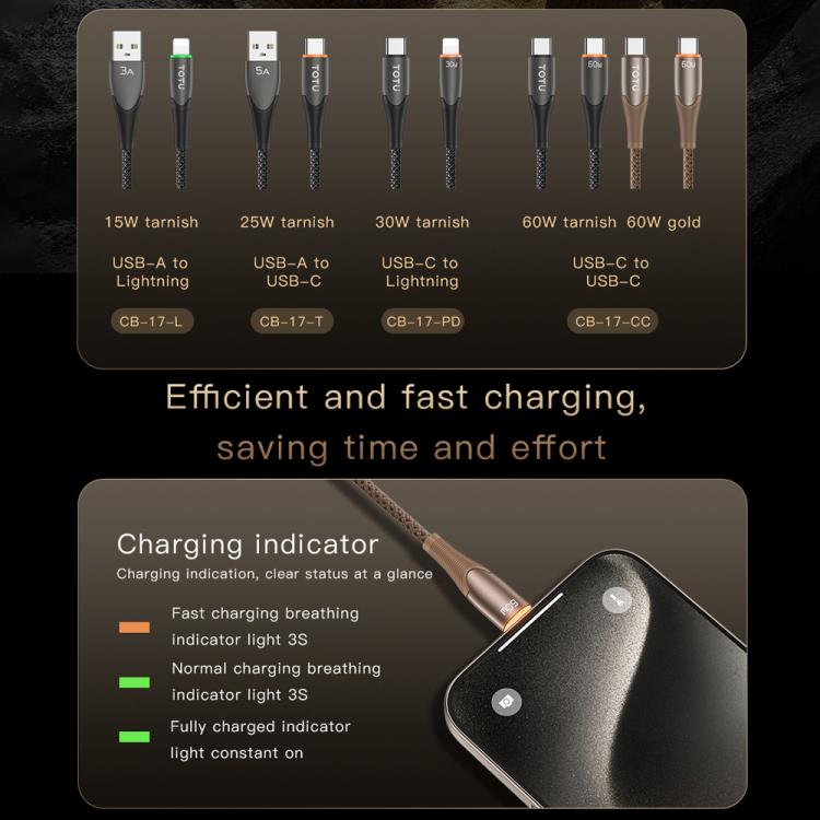 TOTU CB-17-L 15W USB to 8 Pin Smart Power-off Data Cable, CB-17-L