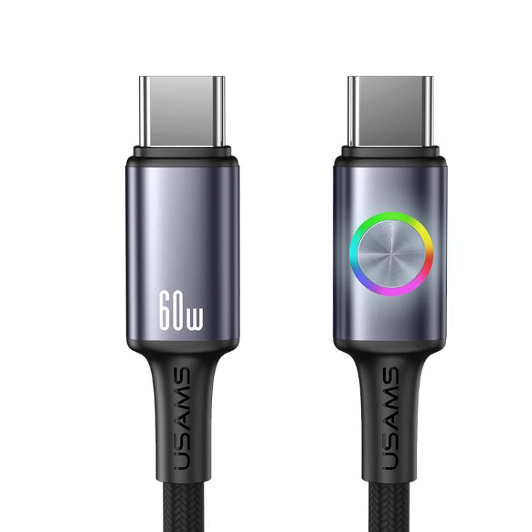 USAMS SJ752 60W Type-C to Type-C Aluminum Alloy Data Cable with Colorful Light, Length: 1.2m�����...
