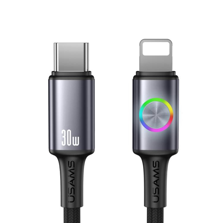 USAMS SJ753 30W Type-C to 8 Pin Aluminum Alloy Data Cable with Colorful Light, Length: 1.2m������...
