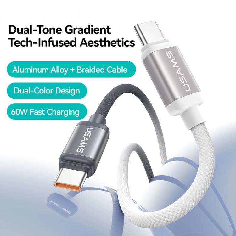 USAMS SJ756 Type-C to Type-C 60W Dual Color Aluminum Alloy Fast Charging Data Cable��������������...