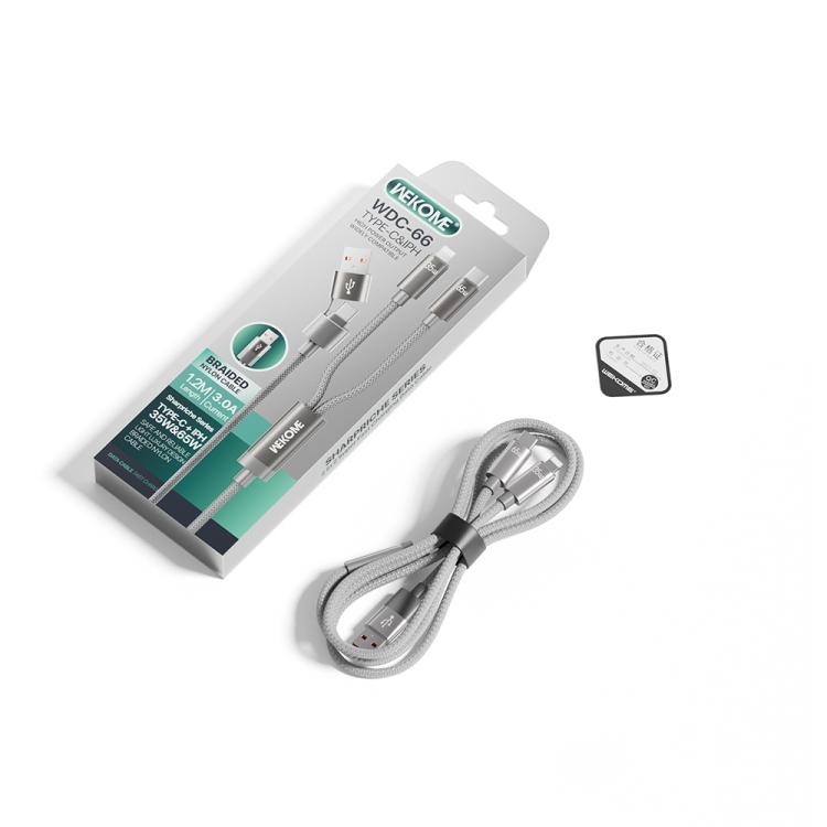 WK WDC-66 2 to 2 3A USB+Type-C to 8 Pin+Type-C Fast Charging Data Cable, Length: 1.2m, WDC-66