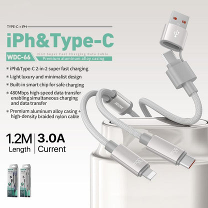 WK WDC-66 2 to 2 3A USB+Type-C to 8 Pin+Type-C Fast Charging Data Cable, Length: 1.2m, WDC-66