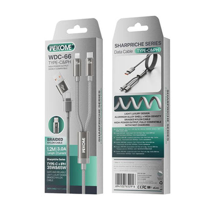 WK WDC-66 2 to 2 3A USB+Type-C to 8 Pin+Type-C Fast Charging Data Cable, Length: 1.2m, WDC-66