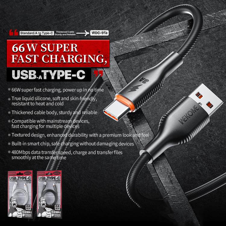 WK WDC-91a 66W USB to Type-C Silicone Data Cable, Length: 1m, WDC-91a