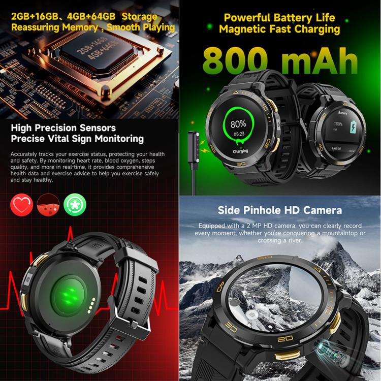 UNIWA DM300 4G Android Watch Phone, 1.43 inc Unisoc SL8541E Quad Core, Support Heart Rate / Blood...