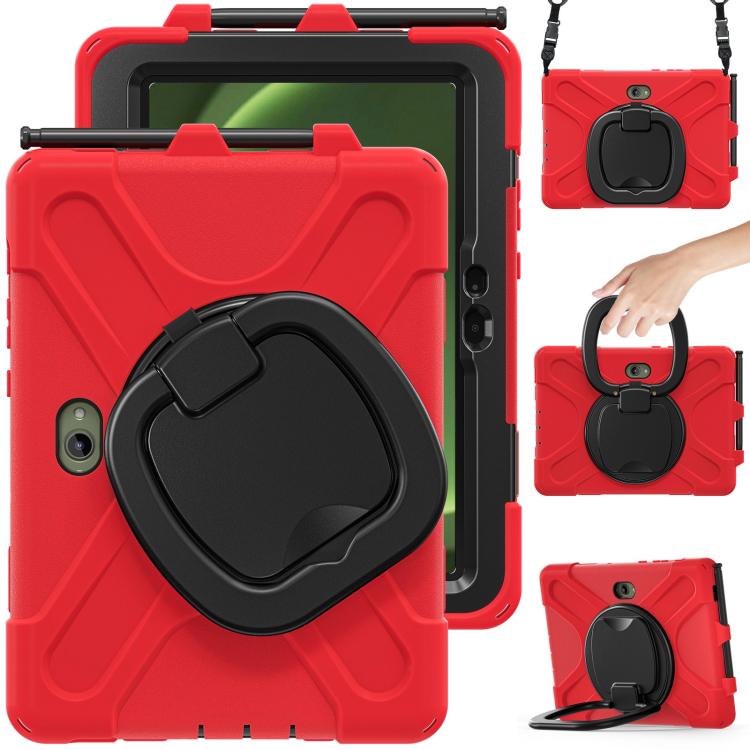 Silicone Hybrid PC Tablet Case with Holder & Shoulder Strap, For Samsung Galaxy Tab Active5 Pro��...