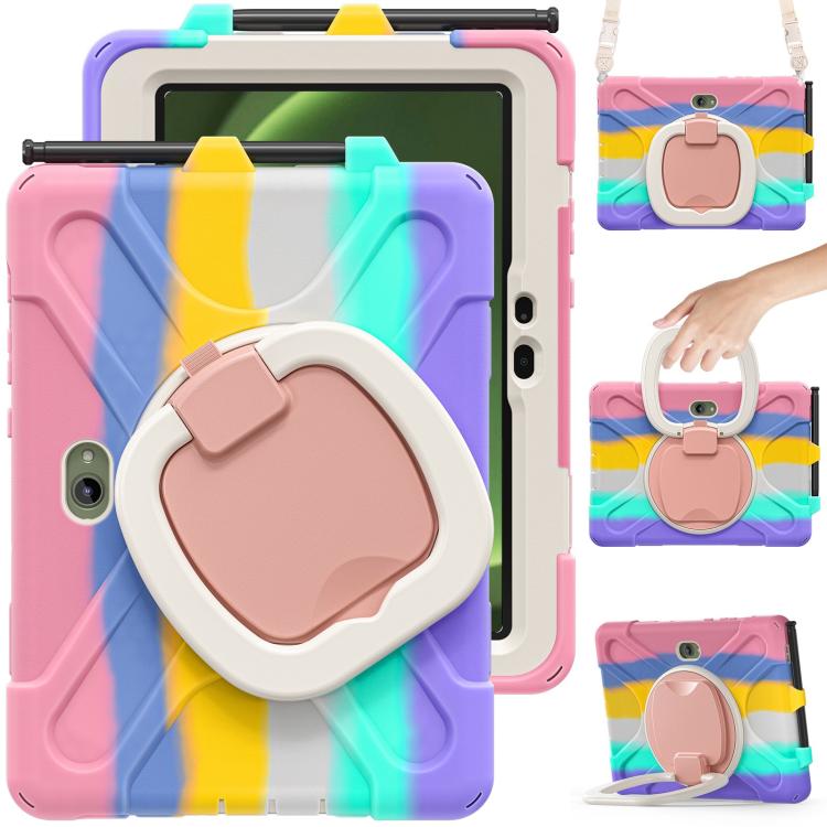 Silicone Hybrid PC Tablet Case with Holder & Shoulder Strap, For Samsung Galaxy Tab Active5 Pro��...