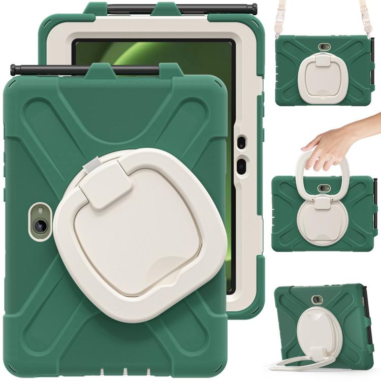 Silicone Hybrid PC Tablet Case with Holder & Shoulder Strap, For Samsung Galaxy Tab Active5 Pro��...