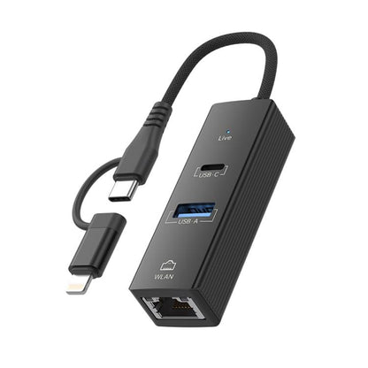 Type-C / 8 Pin to Type-C RJ45 USB-A HUB Expand Converter, Type-C / 8 Pin