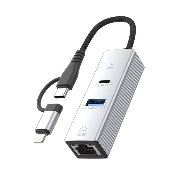 Type-C / 8 Pin to Type-C RJ45 USB-A HUB Expand Converter