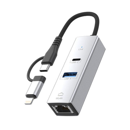 Type-C / 8 Pin to Type-C RJ45 USB-A HUB Expand Converter