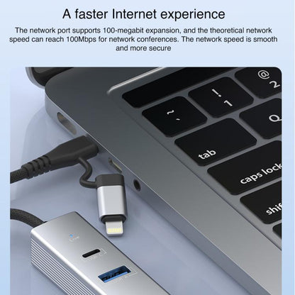 Type-C / 8 Pin to Type-C RJ45 USB-A HUB Expand Converter