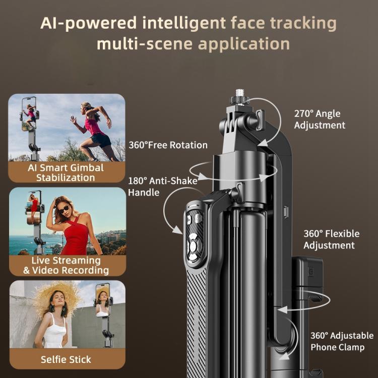 FUNSNAP A8 AI Smart Face Tracking Selfie Stick 5-axis Anti-shake Stand, A8
